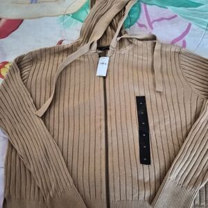 Banana Republic Tan Cotton  Ribbed Women's Zip Hoodie